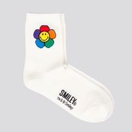 SMILEY WHITE DAISY CREW SOCKS