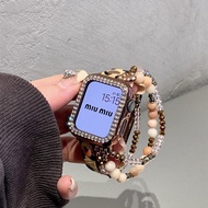 Xiaoxiangfeng สายคริสตัลลูกปัดสายหนังเหมาะสำหรับ Applewatch9วงกลมเดี่ยวยืดหยุ่นรุ่น Iwatch876