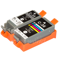 3 แพ็ค PGI-35 CLI-36 (2BK + 1C) หมึกสำหรับ Canon Combo Set ตลับหมึกพิมพ์ 2 ชิ้น PGI35 สีดำ (35 BK) +