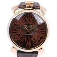 Pre-owned Gaga Milano Manuaire 46 watch, gold-plated and leather, made in Italy, brown quartz moveme