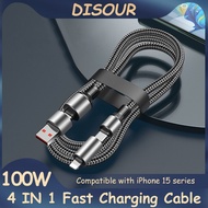 DISOUR 100W 4 in 1 Fast Charging Cable Type C To Type C/Type C To Lightning/USB-A TO Type C/USB-A To Lightning Phone Charger Cord PD35W Super Charge Compatible with iPhone 15 series Xiaomi OPPO