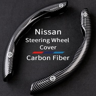 1Pairs Nissan   Car Steering Wheel Covers 38cm Cover Carbon Black Fiber Silicone Steering Wheel Anti Slip for Serena e-Power Leaf  NV350 Urvan Note e-Power Kicks e-Power Elgrand Cabstar  NV200  Car Accessories