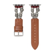 สายนาฬิกา Apple Watch หนังสไตล์จีนใหม่ สร้อยคอเงินโบราณ 41mm 45mm สำหรับผู้ชายและผู้หญิง