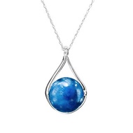 藍晶石簡約鎖骨鍊 14k白金金飾 皇家藍鑽石項鍊 土星星球真金項鍊