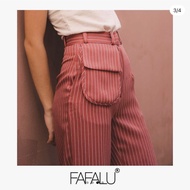 [FAFALU Stripe Pocket Pants] BrownPink Stripe Pocket Pants กางเกงขายาว 5 ส่วน ทรงตรงลายทาง