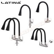 Black SUS304 Stainless Steel Flexible Sink Faucet Wall Mounted Water Tap Pillar Double Cold Tap LATI