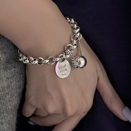 กำไลข้อมือเงิน925สำหรับผู้หญิงกำไลข้อมือลูกปัดหนาปรับได้เครื่องเพชรเครื่องประดับของขวัญแฟชั่น