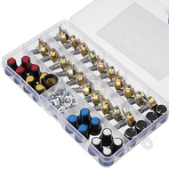 A7 20PCS Single Potentiometer B5k/10k/20k/50k/100k Black White Blue Red And Yellow Knob Cap Set Boxe