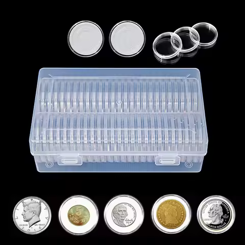 50Pcs 40mm Coin Capsules with Adjustable 17/20/25/27/30/33/38/40mm Gasket, Silver Coin Storage Morga