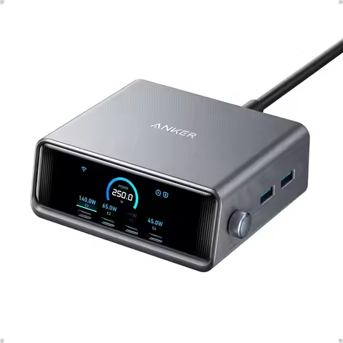 Anker A2345 Prime 200W&250W GaN 6-Port USB C Charging Station 2.26" LCD Screen Smart Dial Desktop Mu