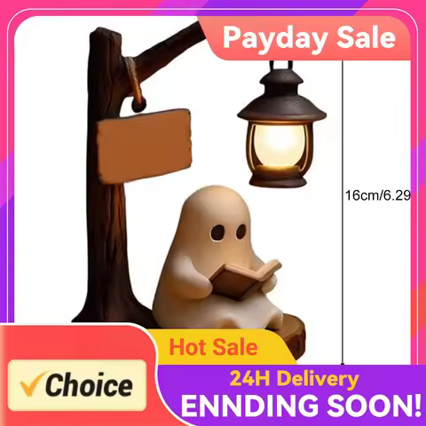 Ghost Reading Book Lamp Resin Ghost Reading Night Light Halloween Ghost Reading Lamp Glowing Hallowe