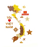 Bản đồ Việt Nam dán tường bằng gỗ sáp nhập 34 tỉnh thành