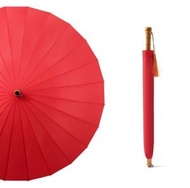 全城熱賣 - 純色24骨強抗風直桿雨傘（大紅-古風流蘇款）