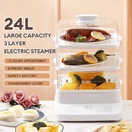 32L Smart Timing Food Steamer pengukus makanan elektrik Muiti-fungsi tiga lapisan kapasiti 电