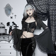 Dark Lace Gothic Flared Sleeve Blouse - Princess Waistcoat