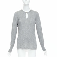 CHANEL 100% cashmere grey Camellia CC button keyhole sweater FR44 XXL