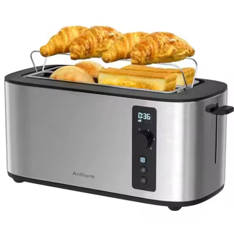 4-Slice Toaster with Countdown Timer Extra Wide Slots for Bagels and Waffles 6 Browning Settings Rem