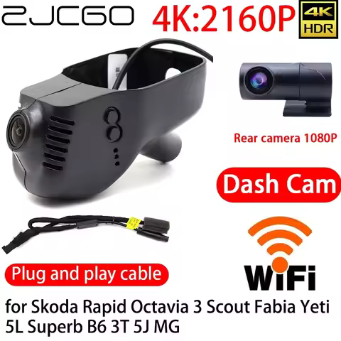 4K DVR Dash Cam Wifi Front Rear Camera 24h Monitor for Skoda Rapid Octavia 3 Scout Fabia Yeti 5L Sup