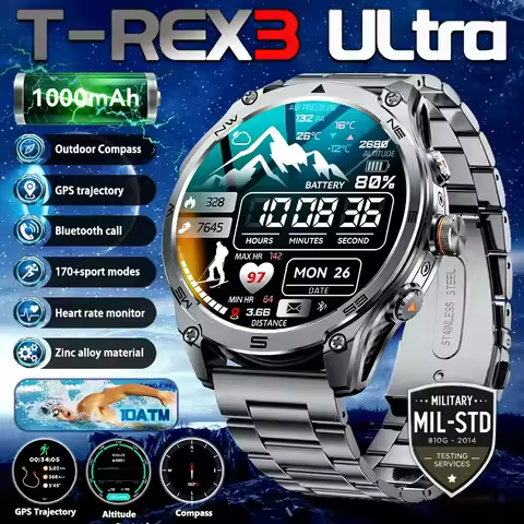 2026 hot T-Rex3 Ultra Outdoor Sports Smart Watch GPS Motion Trajectory 1000mAh Battery Compass Altim