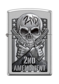 Lighter- 2nd Amendment Pistols Gun Skull Satin Chrome Windproof Lighter #Z5150