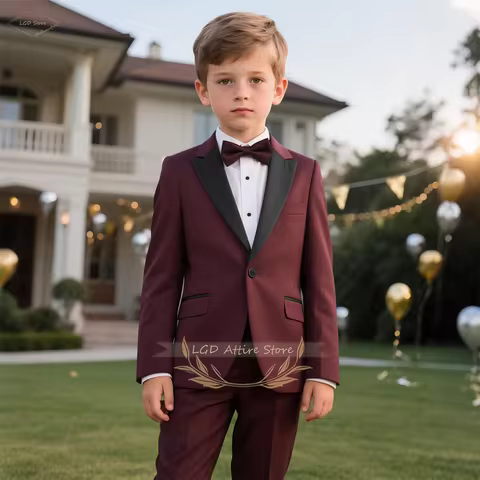 Boys 2-Piece Classic Black Color-Block Suit Set with Peak Lapel Design for Weddings, Parties and Spe