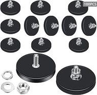 Neodymium Magnet Rubber Coated Mounting Magnets Small Scratch Safe Stud Magnet Painted Surface Waterproof Magnets Threaded Magnet with Bolts Nuts for Lighting Camera (1.69 Inch, Black, 100)