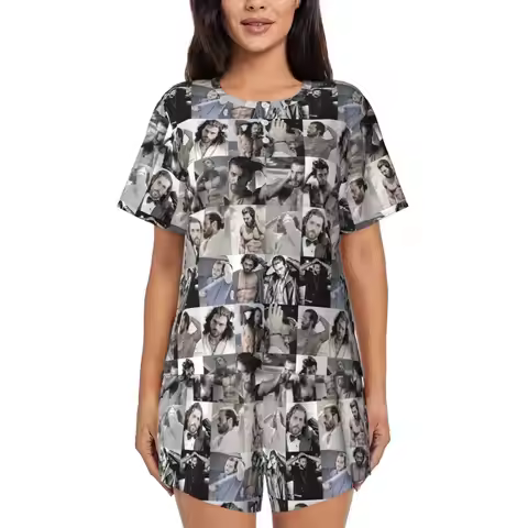 Actor Can Yaman Photo Round Neck Short Sleeves Nightdress for Sleeping Sleepshirts Women Soft Pajama
