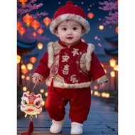 Baby Jumpsuit Plus Velvet Suit Female Hundred Days Male Baby Winter Clothes New Year 0-3 Months 6 Fi