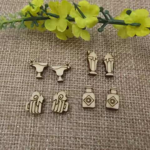 5 Pair Unfinished Blank Wooden Food Drink Tobasco Sauce Cabochon Margarita Post Milkshake Wood Beer 