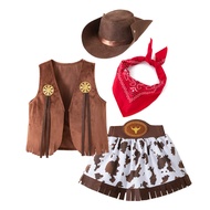 《918》Western Cowboy Costume For Kids Boys Jazz Hat Vest Pants Scarf Suits Children Day Girls Cowboy 