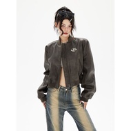 American Motorcycle Baseball Uniform Leather Jacket Short Style 2026 Spring Autumn Fashion Retro All
