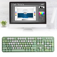 [Zeberdany] 2.4GHZ Wireless 104 Key Keyboard and Mouse set Office Desktop CUTE Keyboard for Computer (Couleur mélangée Verte)