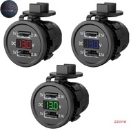 SC zzz 5V 2.1A Waterproof Dual Ports USB Charger Socket Adapter Power Outlet with Voltage Display Vo
