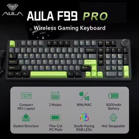 AULA F99PRO Wireless Gaming Keyboard Gasket Structure Compatible with 3/5 Pins Hot-swap Mechanical K