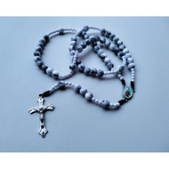 R42 CATHOLIC TITANIUM WHITE MARBLE MOTIF PEARL ROSARY