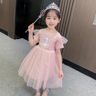 Xie Elsa Baby Girl Princess Dress Short Sleeve Mesh Dress for Girls Cosplay Party Dress