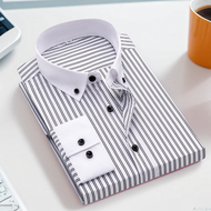 Mens white shirt  long sleeves slim fit  Windsor collar  black buttons comfortable and high-quality 