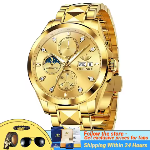 OUPINKE 3298 Mechanical Watch Men Swiss Certification Diamond Dial Gold Watches Multifunction TOP Br