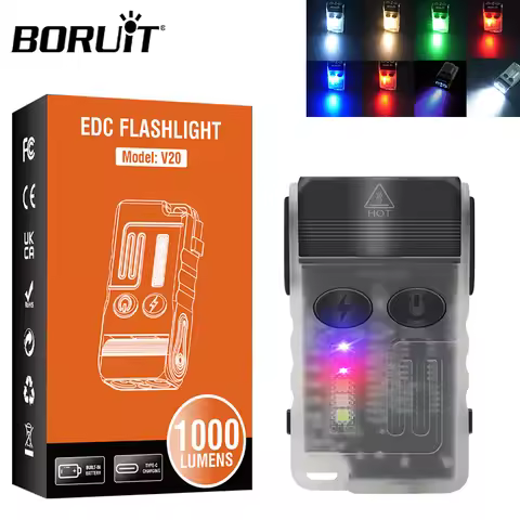 BORUiT V20 LED Flashlight Keychain 180°Rotation UV Magnetic Beep Clip USB-C Rechargeable Camping Fis