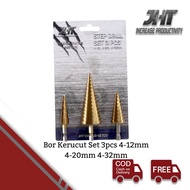 JHT Mata Bor Bertingkat Pagoda Kerucut Titanium 4-12mm 4-20mm 4-32mm Satuan dan Set 3pcs