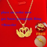 Hot Sale New Necklace for Women Gold Original 18k Pawnable Pawnable Legit Female Gold Not Fade Buy Double Swan Necklace Get Same Paragraph Ring+Bracelet Free Korean Fashion Jewelry Gift Wedding Necklace Holiday Gift for Couple Creative Discount Sale