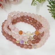 【108顆念珠系列】草莓晶+粉晶 念珠多圈手串
