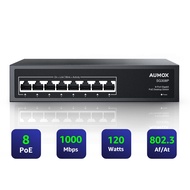 8 Port Gigabit PoE Switch, 8 Port PoE 120W, Gigabit Ethernet Unmanaged Network Switch, Plug and Play