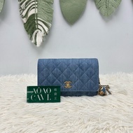 CHANEL 22C 丹寧藍色牛仔金球 晶片款 WOC 斜肩包