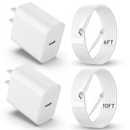 iPhone Charger Fast Charging【MFi Certified】 2Pack 20W PD USB C Wall Charger 6&10FT Cable Fasting Cha