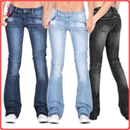 fulaide Women Jeans Elastic Slim Fit Gradient Flared Low Rise Lady Pants Daily Clothes