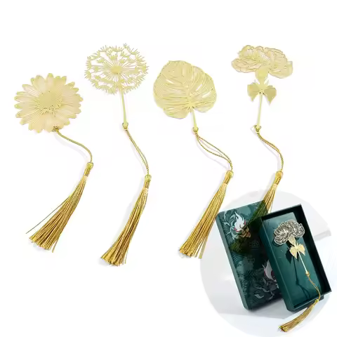 Golden Flower Bookmarks Dandelion Daisy Page Marker Stationery Tools Stainless Steel Tassels Literat