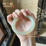 外蒙料手鐲 青白玉 胖圓條 晴水女士和田青玉女款仙女圓條玉鐲