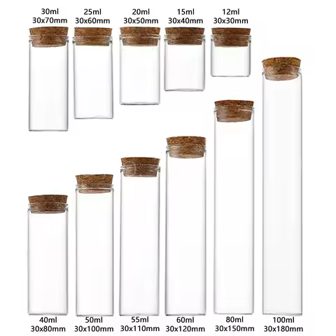 10ml/15ml/20ml/30ml/40ml/50ml/55ml/60ml/80ml/100ml Cork Stopper Dragees Jars BottlesSmall Glass Test