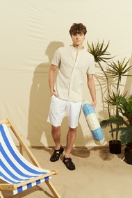 Giordano Mens Slim Linen Bermuda Shorts 01105227001 กางเกงขาสั้นผู้ชาย กางเกงจิออดาโน